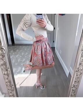 Swirl Raw Silk Mini Skirt - Boho Chic Elastic Waist - Size S/M